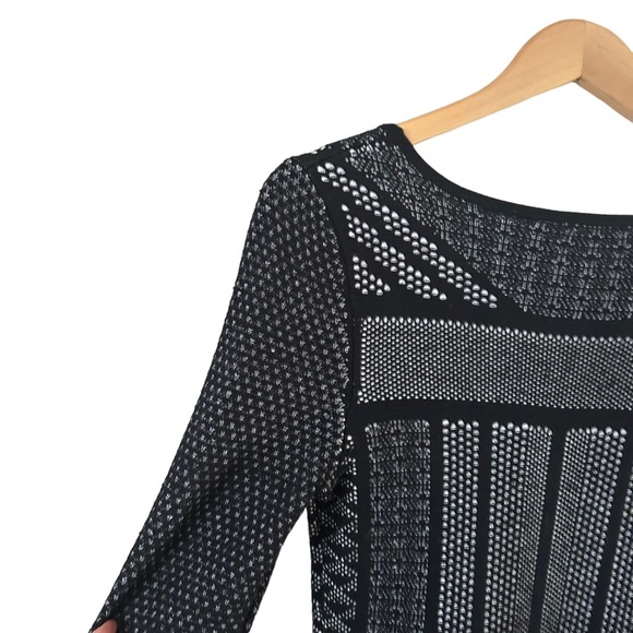 Black And White Jacquard Women's Body Con Dex Long Sleeve Dress Size Small - Picture 6 of 14